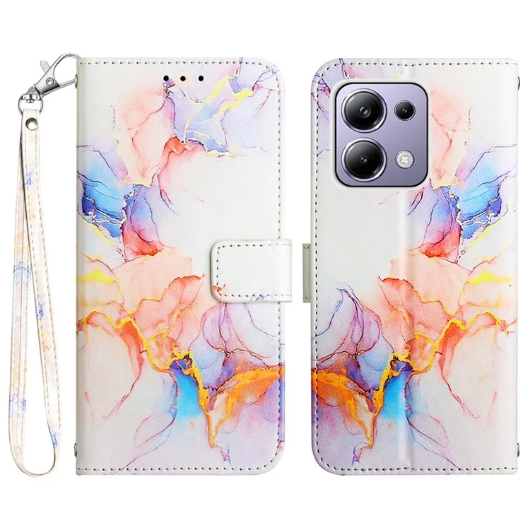 For Xiaomi Redmi Note 13 Pro 4G / Poco M6 Pro 4G Case with Strap Marble Pattern Leather Phone Cover Card Holder - Milky Way Marble White LS004