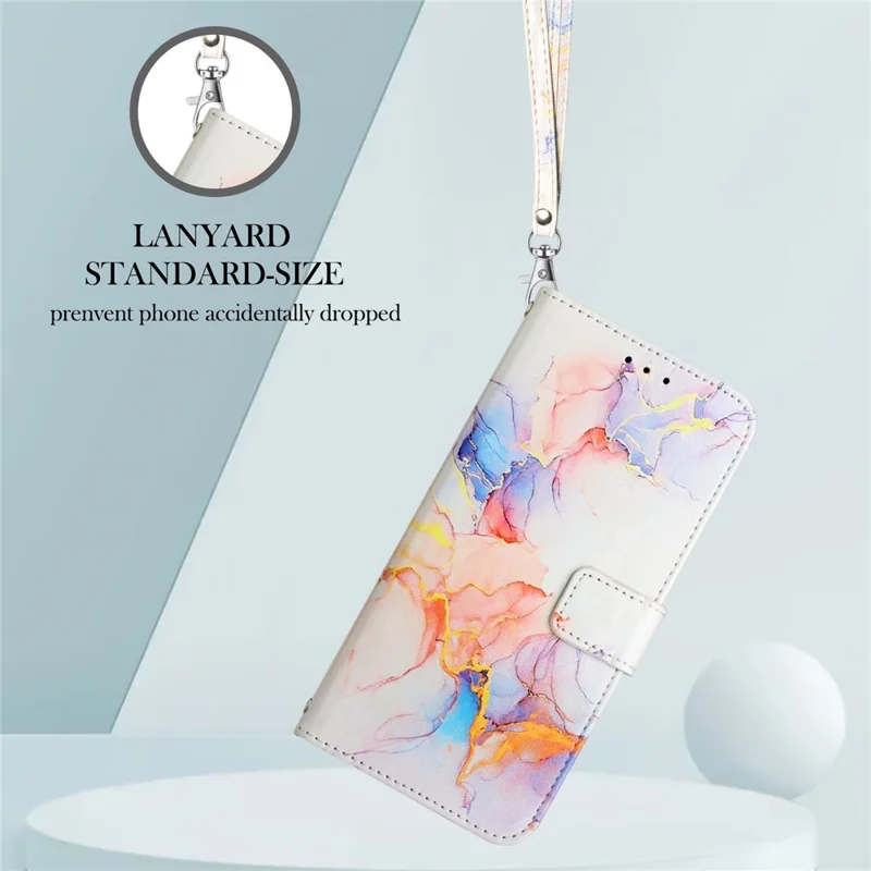 For Xiaomi Redmi Note 13 Pro 4G / Poco M6 Pro 4G Case with Strap Marble Pattern Leather Phone Cover Card Holder - Milky Way Marble White LS004
