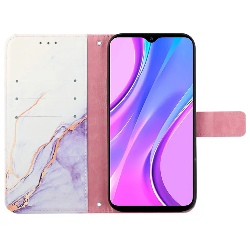 For Xiaomi Redmi Note 13 Pro 4G / Poco M6 Pro 4G Case with Strap Marble Pattern Leather Phone Cover Card Holder -  White+Purple LS006