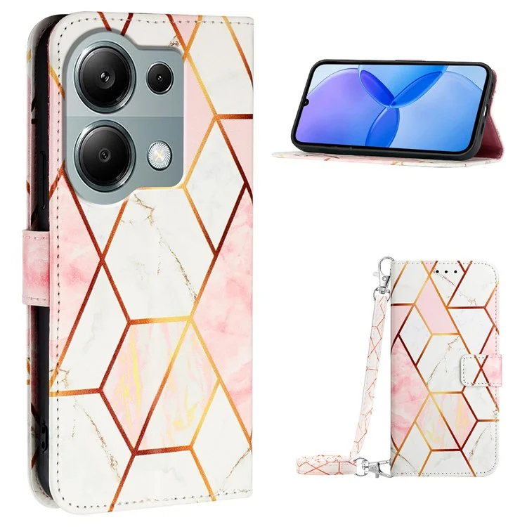 Serie Cuero con Estampado de Patrón YB - 6 para Xiaomi Redmi Note 13 Pro 4G / Poco M6 Pro 4G Funda Cartera de Pie - Rosa / Blanco LS002
