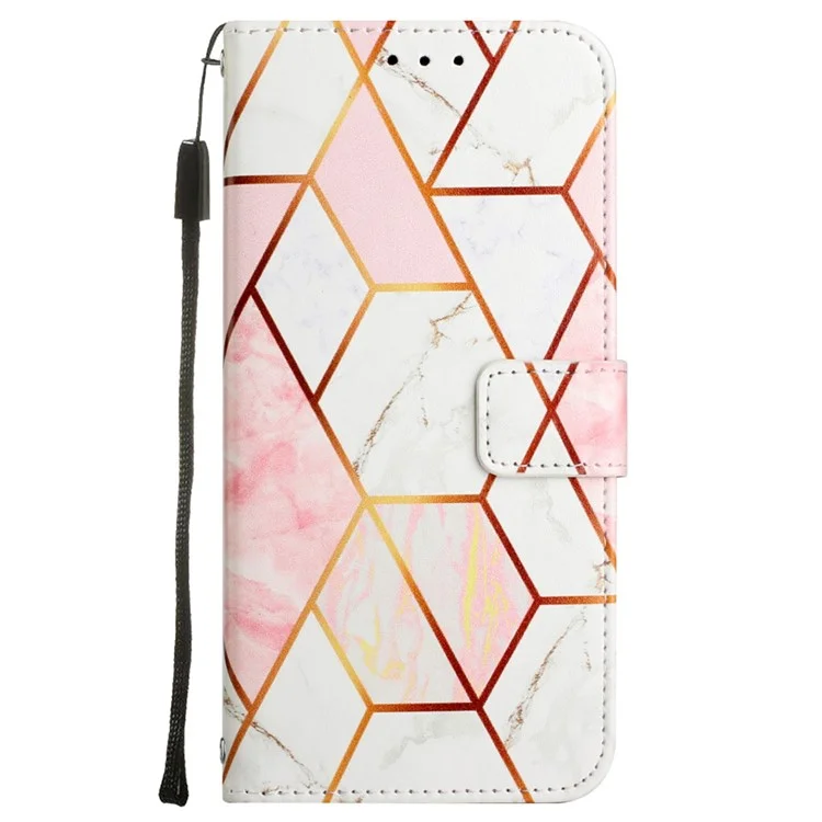 Serie Cuero con Estampado de Patrón YB - 6 para Xiaomi Redmi Note 13 Pro 4G / Poco M6 Pro 4G Funda Cartera de Pie - Rosa / Blanco LS002