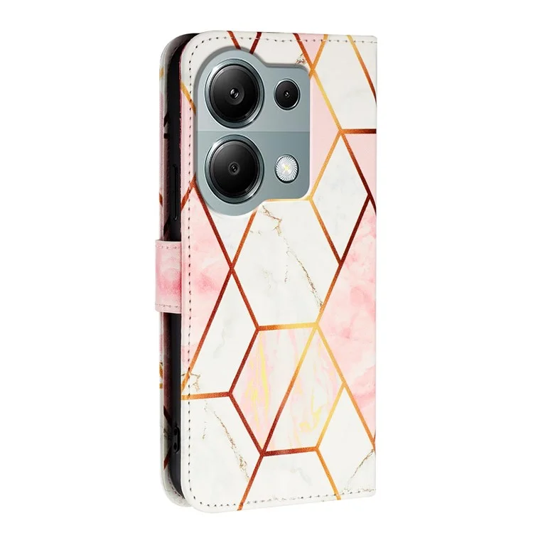 Serie Cuero con Estampado de Patrón YB - 6 para Xiaomi Redmi Note 13 Pro 4G / Poco M6 Pro 4G Funda Cartera de Pie - Rosa / Blanco LS002