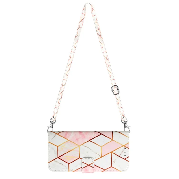Serie Cuero con Estampado de Patrón YB - 6 para Xiaomi Redmi Note 13 Pro 4G / Poco M6 Pro 4G Funda Cartera de Pie - Rosa / Blanco LS002