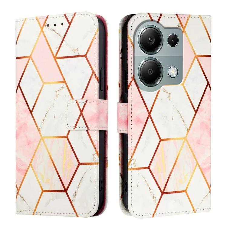 Serie Cuero con Estampado de Patrón YB - 6 para Xiaomi Redmi Note 13 Pro 4G / Poco M6 Pro 4G Funda Cartera de Pie - Rosa / Blanco LS002