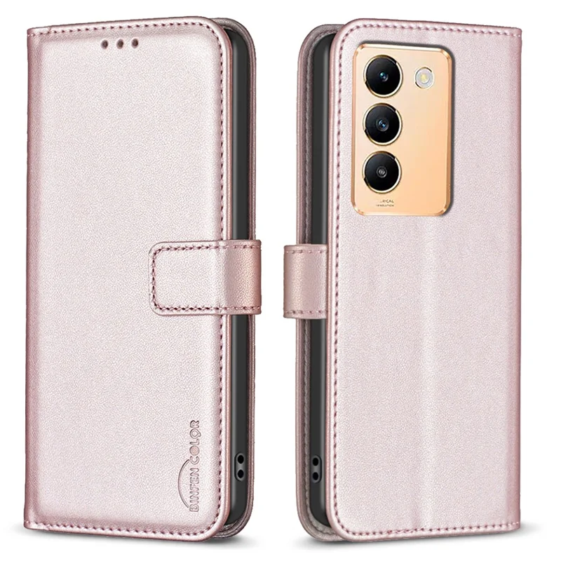 BINFEN COLOR BF17 Para vivo Y200e 5G Funda de Cartera Cierre Magnético Ranuras para Tarjetas Cubierta de Teléfono - Oro Rosa