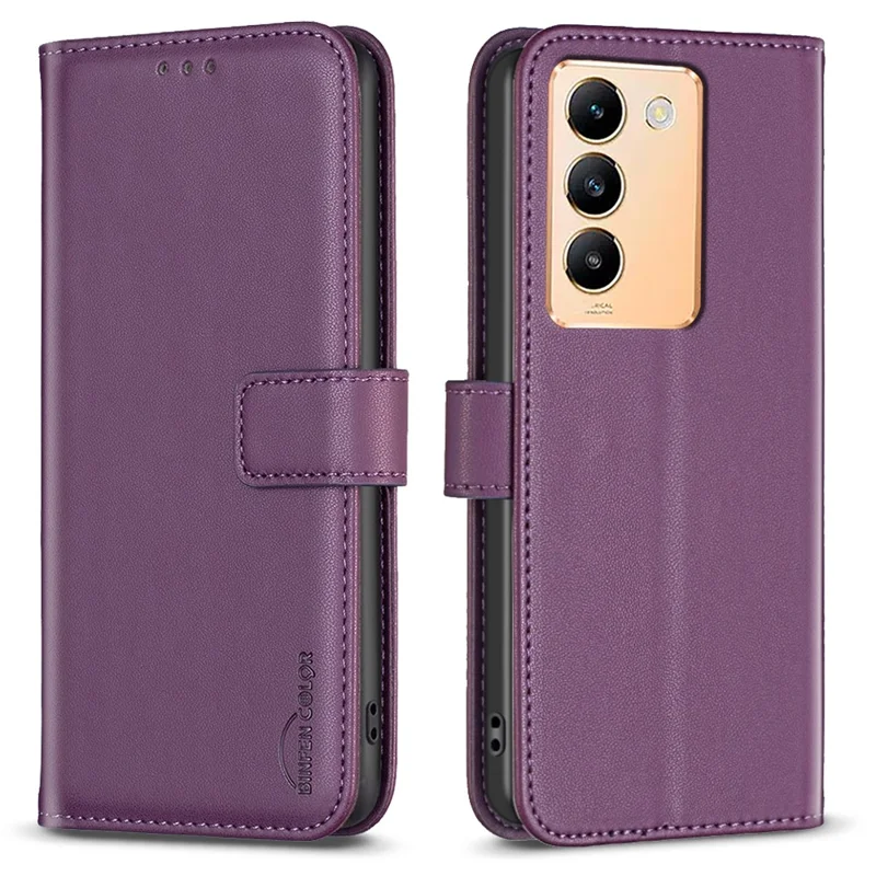 BINFEN COLOR BF17 Pour vivo Y200e 5G Étui portefeuille Fermeture magnétique Fentes pour cartes Housse de téléphone - Violet foncé
