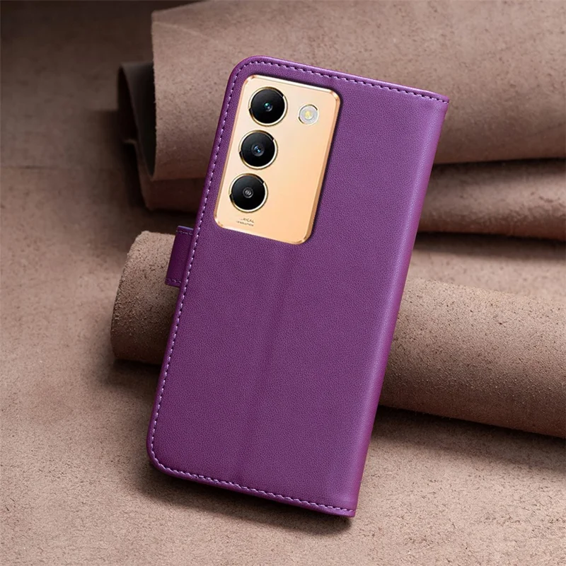 BINFEN COLOR BF17 Pour vivo Y200e 5G Étui portefeuille Fermeture magnétique Fentes pour cartes Housse de téléphone - Violet foncé
