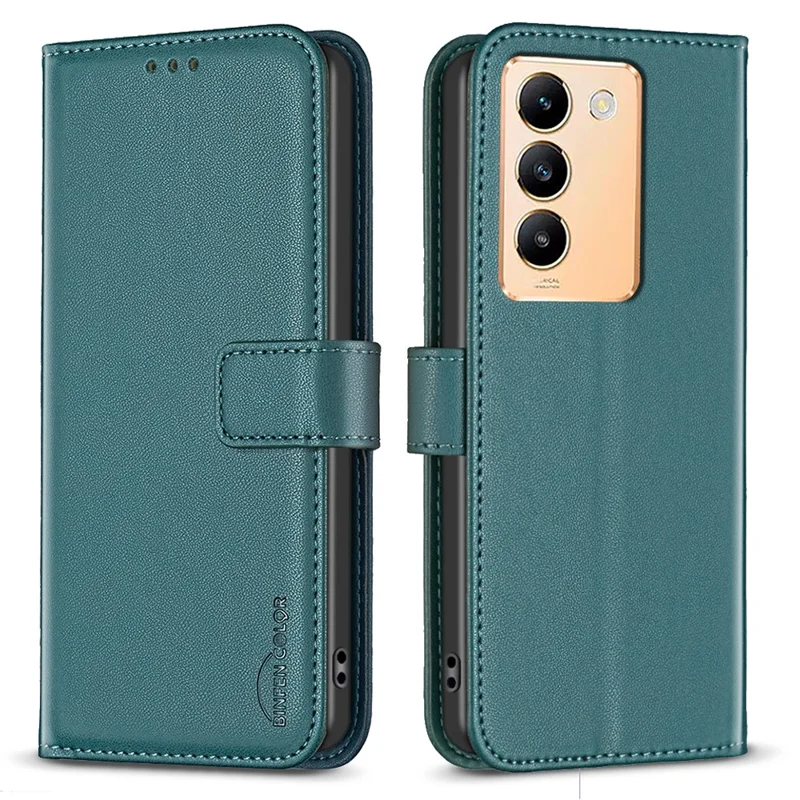 BINFEN COLOR BF17 Para vivo Y200e 5G Case de Carteira Fechamento Magnético Slots de Cartão Capa de Telefone - Verde