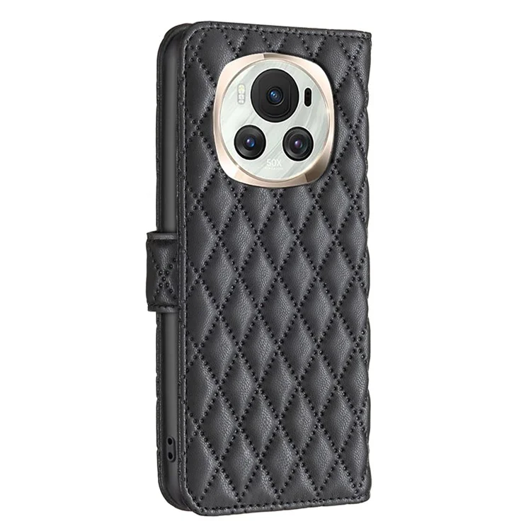 BINFEN COLOR BF Style-14 For Honor Magic6 5G Étui Pliable Debout Grille de Diamants Couverture de Téléphone - Noir