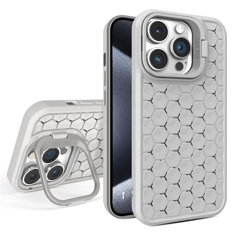 For iPhone 15 Pro Kickstand Case Heat Dissipation Soft TPU Magnetic Phone Cover - Grey
