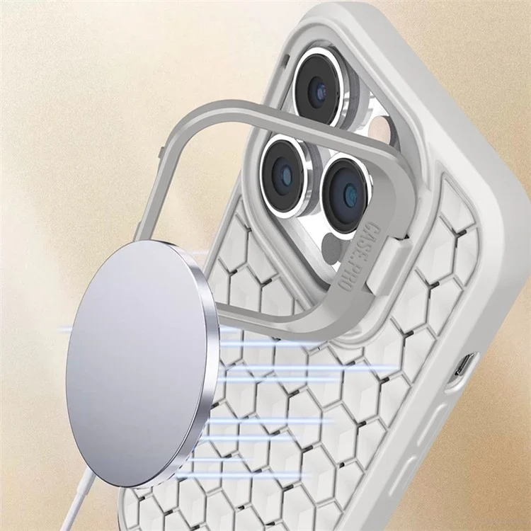 For iPhone 15 Pro Kickstand Case Heat Dissipation Soft TPU Magnetic Phone Cover - Grey