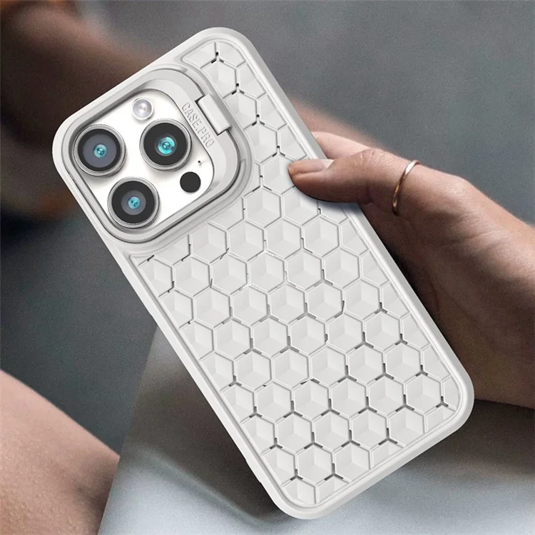 For iPhone 15 Pro Kickstand Case Heat Dissipation Soft TPU Magnetic Phone Cover - Grey