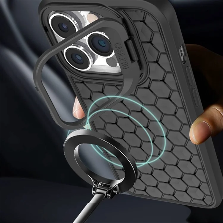 For iPhone 15 Pro Kickstand Case Heat Dissipation Soft TPU Magnetic Phone Cover - Grey