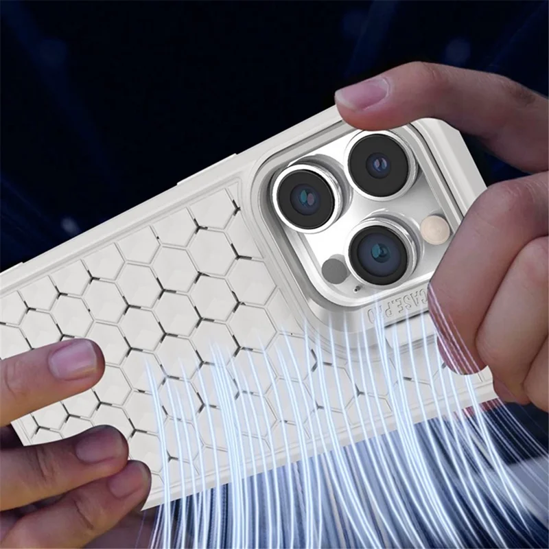 For iPhone 15 Pro Max Magnetic Case Heat Dissipation TPU Cover with Lens Frame Kickstand - Dark Blue