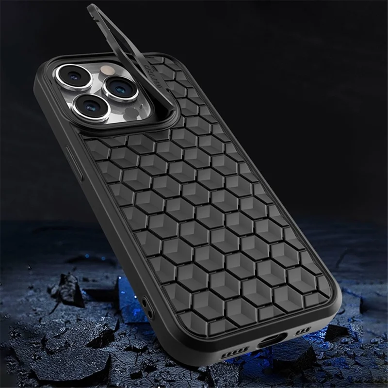 For iPhone 15 Pro Max Magnetic Case Heat Dissipation TPU Cover with Lens Frame Kickstand - Dark Blue