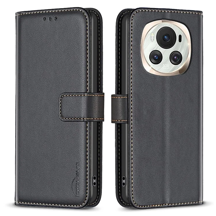 BINFEN COLOR BF17 Für Honor Magic6 5G Magnetischer Fall Sturzsicheres Leder-Kartenetui Telefonabdeckung - Schwarz