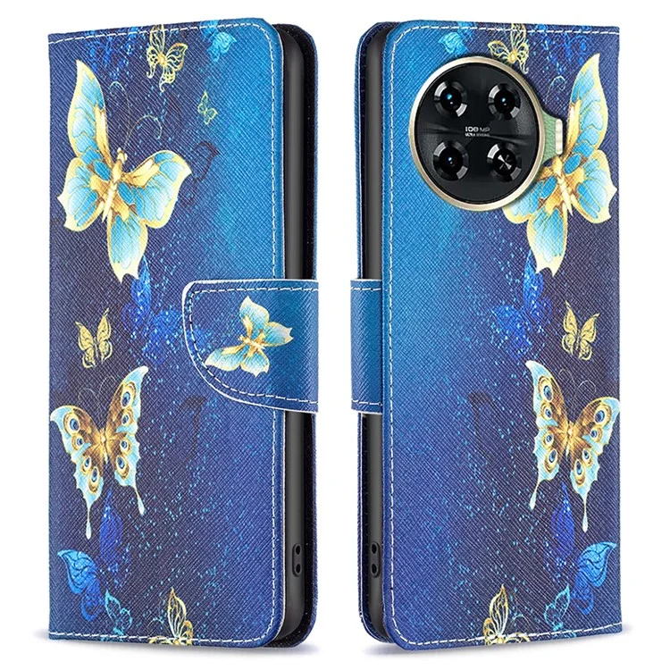 For TECNO Spark 20 Pro+ Case Pattern Printing Foldable Stand Phone Cover - Golden Butterflies