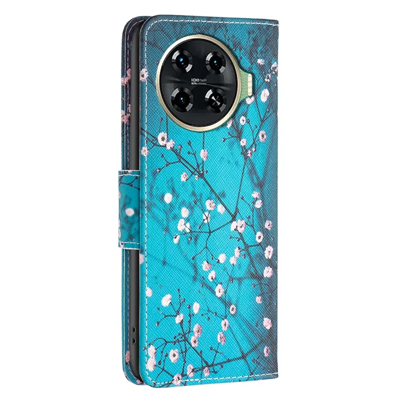 For TECNO Spark 20 Pro+ Case Pattern Printing Foldable Stand Phone Cover - Plum Blossom