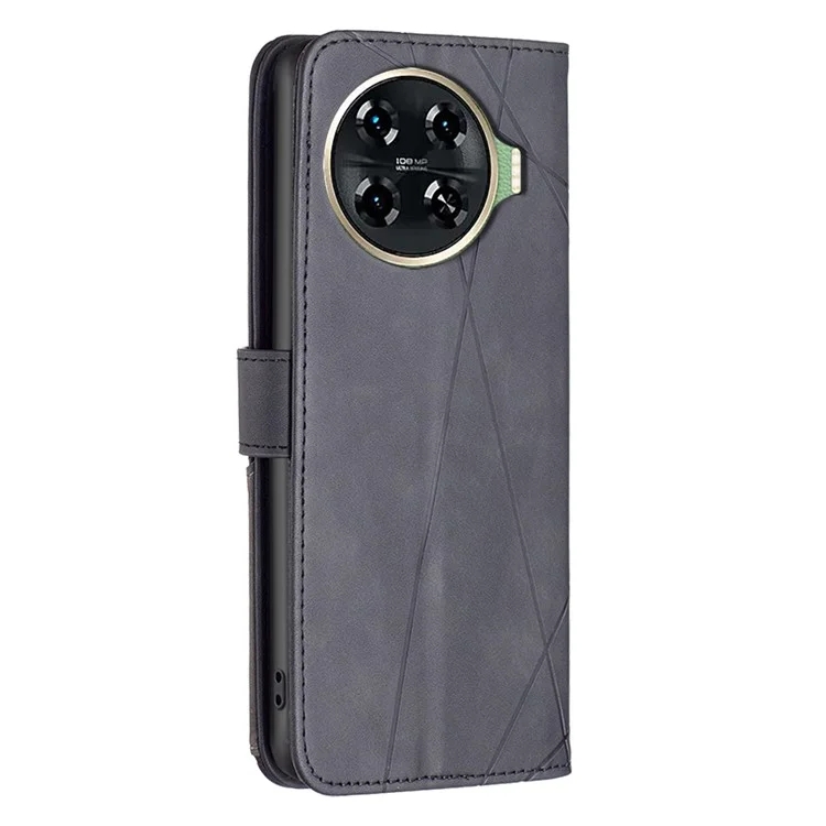BINFEN COLOR For TECNO Spark 20 Pro+ Phone Cases Wallet Stand Geometry Imprinted Leather Cover - Black