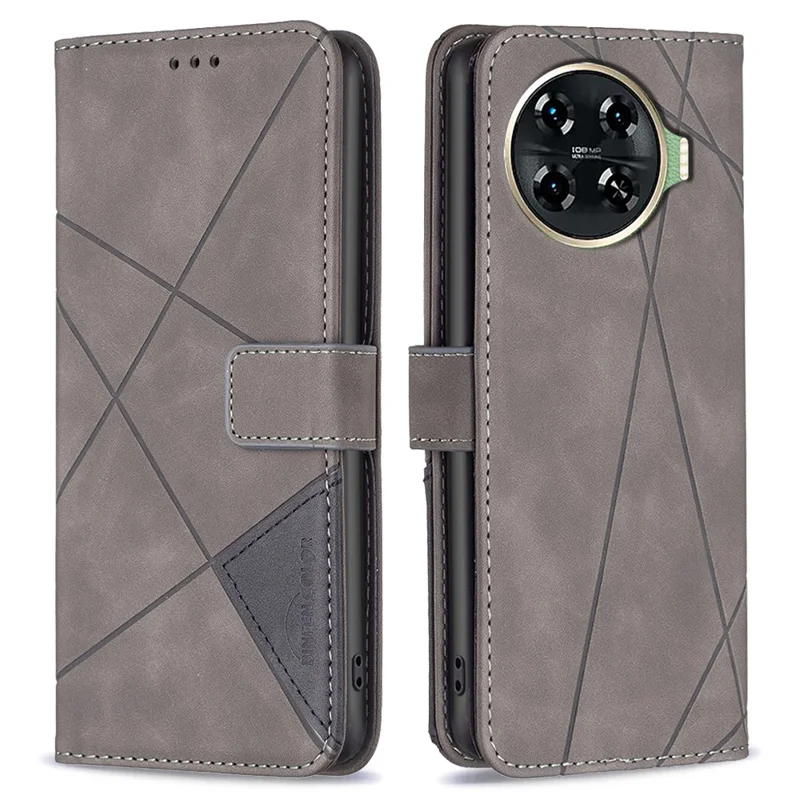 BINFEN COLOR For TECNO Spark 20 Pro+ Phone Cases Wallet Stand Geometry Imprint Leather Cover - Grey