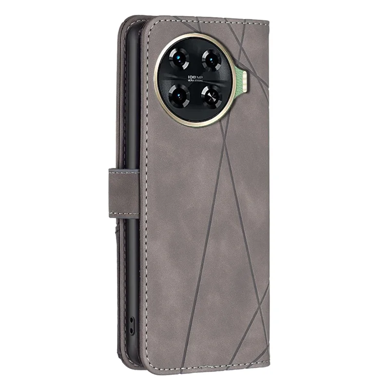 BINFEN COLOR For TECNO Spark 20 Pro+ Phone Cases Wallet Stand Geometry Imprint Leather Cover - Grey