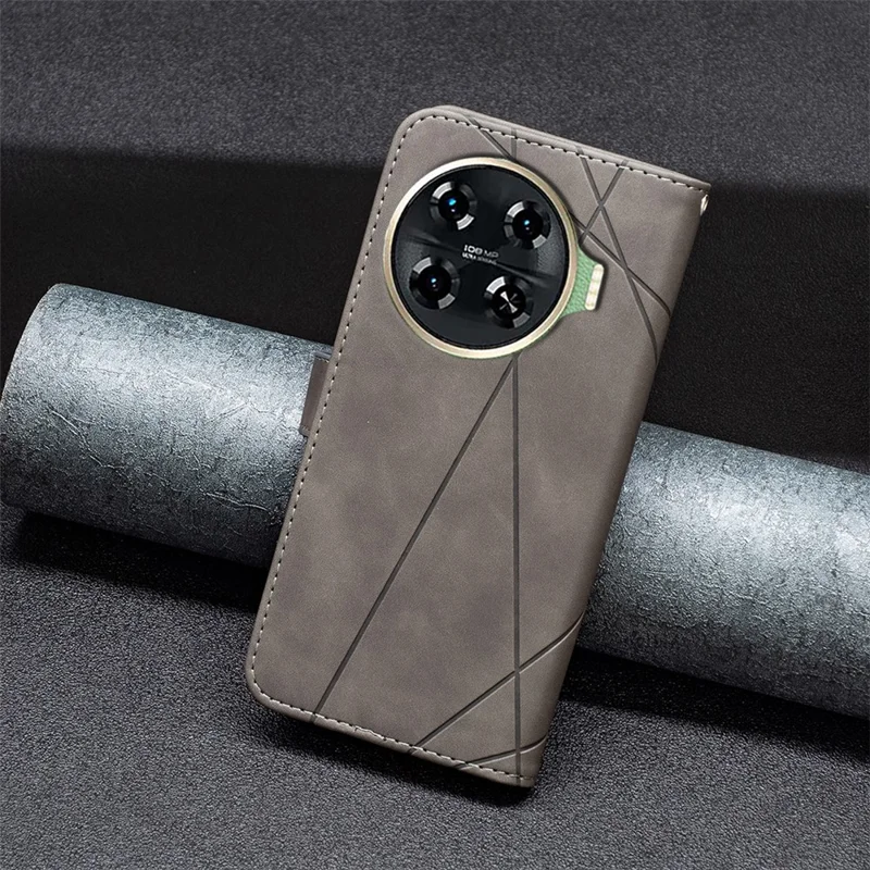 BINFEN COLOR For TECNO Spark 20 Pro+ Phone Cases Wallet Stand Geometry Imprint Leather Cover - Grey