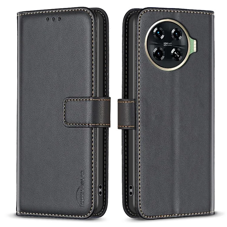 BINFEN COLOR BF17 For TECNO Spark 20 Pro+ Case PU Leather+TPU Card Slots Phone Shell - Black