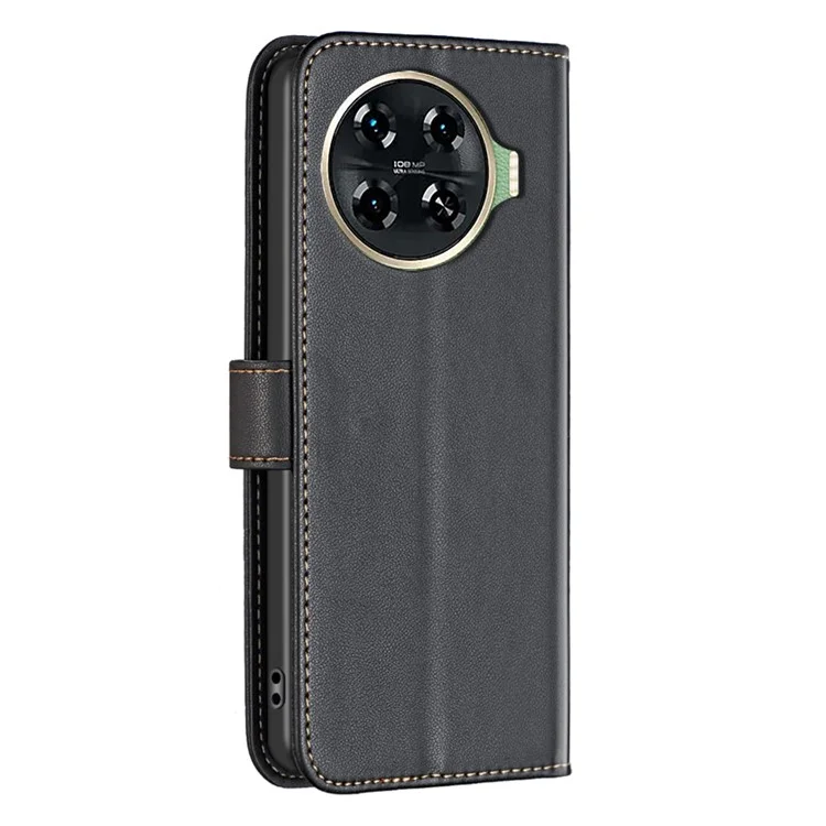 BINFEN COLOR BF17 For TECNO Spark 20 Pro+ Case PU Leather+TPU Card Slots Phone Shell - Black