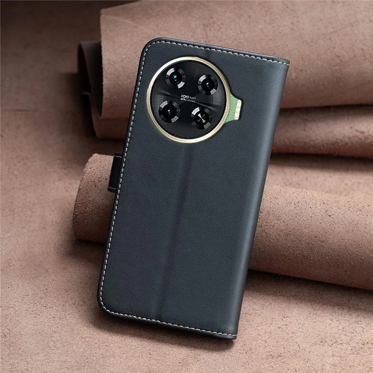 BINFEN COLOR BF17 For TECNO Spark 20 Pro+ Case PU Leather+TPU Card Slots Phone Shell - Black