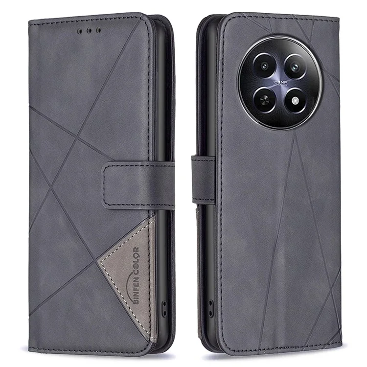 BINFEN COLOR BF05 Pour Realme 12 5G Étui en cuir Anti-Drop Geometric Wallet Phone Cover - Noir