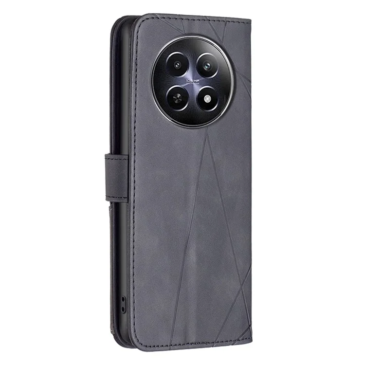 BINFEN COLOR BF05 Pour Realme 12 5G Étui en cuir Anti-Drop Geometric Wallet Phone Cover - Noir