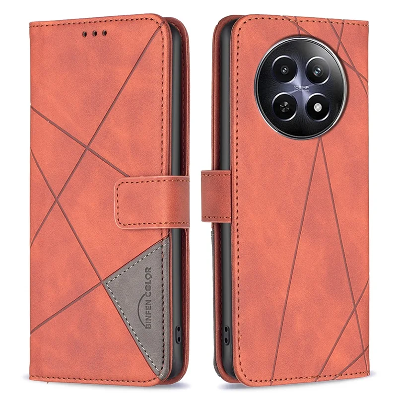 BINFEN COLOR For Realme 12 5G Phone Cases Wallet Stand Geometry Imprint Leather Cover - Brown