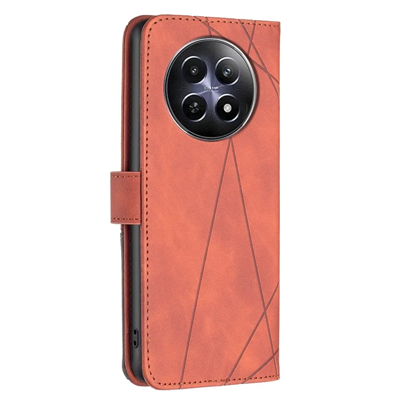 BINFEN COLOR For Realme 12 5G Phone Cases Wallet Stand Geometry Imprint Leather Cover - Brown