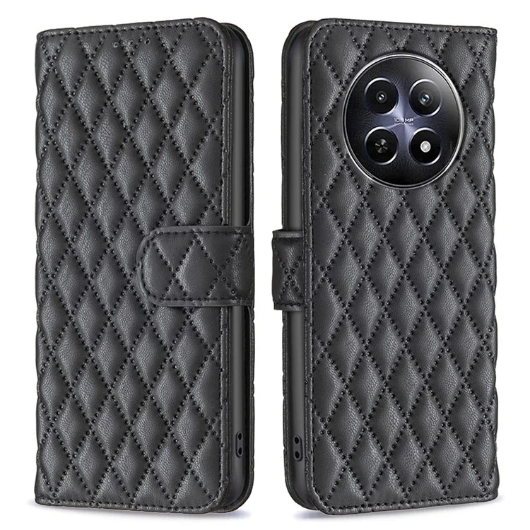 BINFEN COLOR BF Style-14 For Realme 12 5G Case Anti-Drop PU Leather Flip Phone Cover - Black