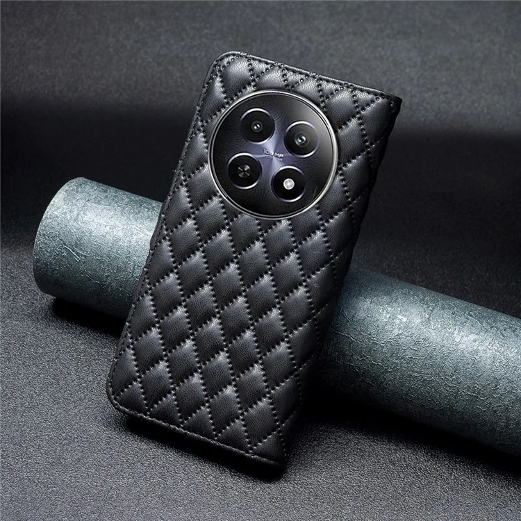 BINFEN COLOR BF Style-14 For Realme 12 5G Case Anti-Drop PU Leather Flip Phone Cover - Black