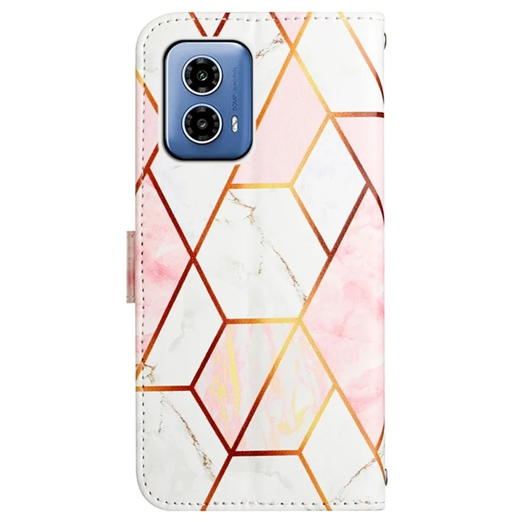 For Motorola Moto G45 5G / G34 5G Leather Case with Shoulder Strap Marble Pattern Phone Stand Cover - Pink / White LS002