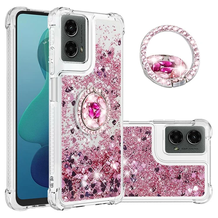 For Motorola Moto G Play 5G (2024) / Moto G 5G (2024) TPU Case with Kickstand Quicksand Shockproof Cover - Rose Gold / Hearts
