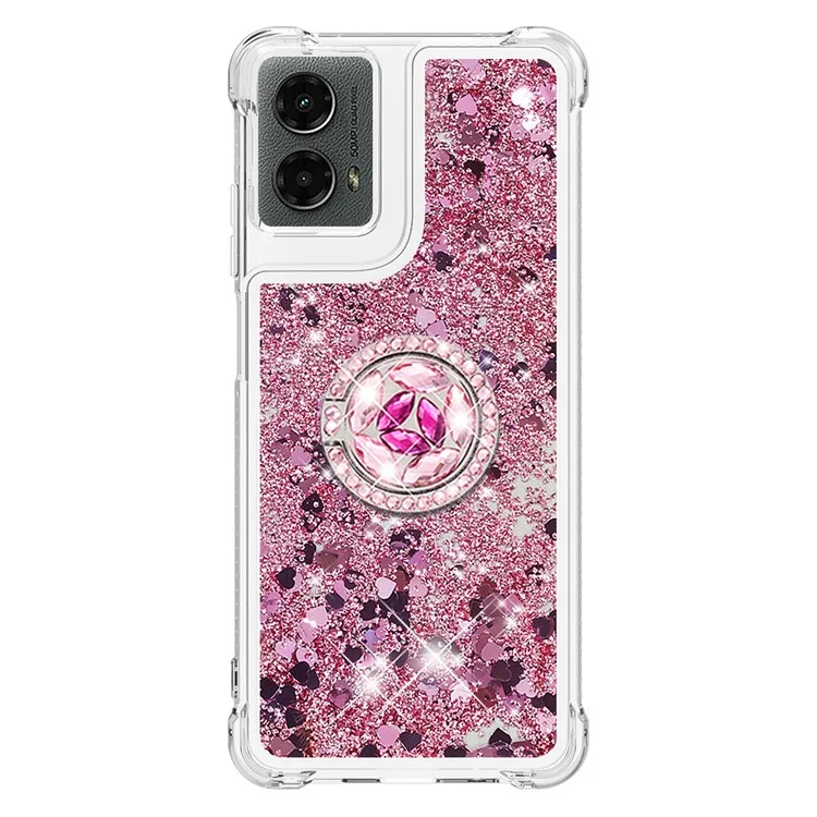 For Motorola Moto G Play 5G (2024) / Moto G 5G (2024) TPU Case with Kickstand Quicksand Shockproof Cover - Rose Gold / Hearts