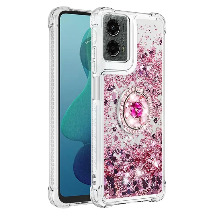 For Motorola Moto G Play 5G (2024) / Moto G 5G (2024) TPU Case with Kickstand Quicksand Shockproof Cover - Rose Gold / Hearts
