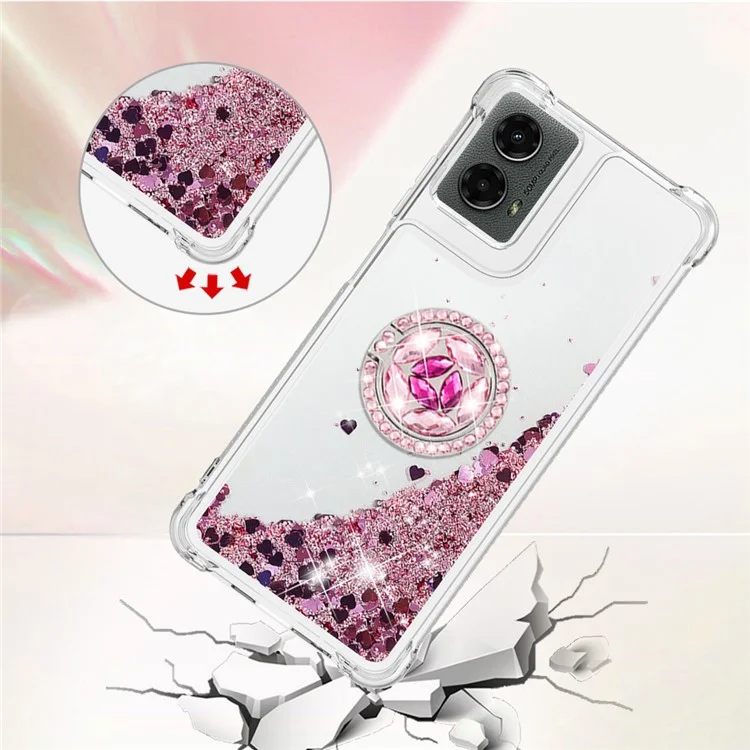 For Motorola Moto G Play 5G (2024) / Moto G 5G (2024) TPU Case with Kickstand Quicksand Shockproof Cover - Rose Gold / Hearts