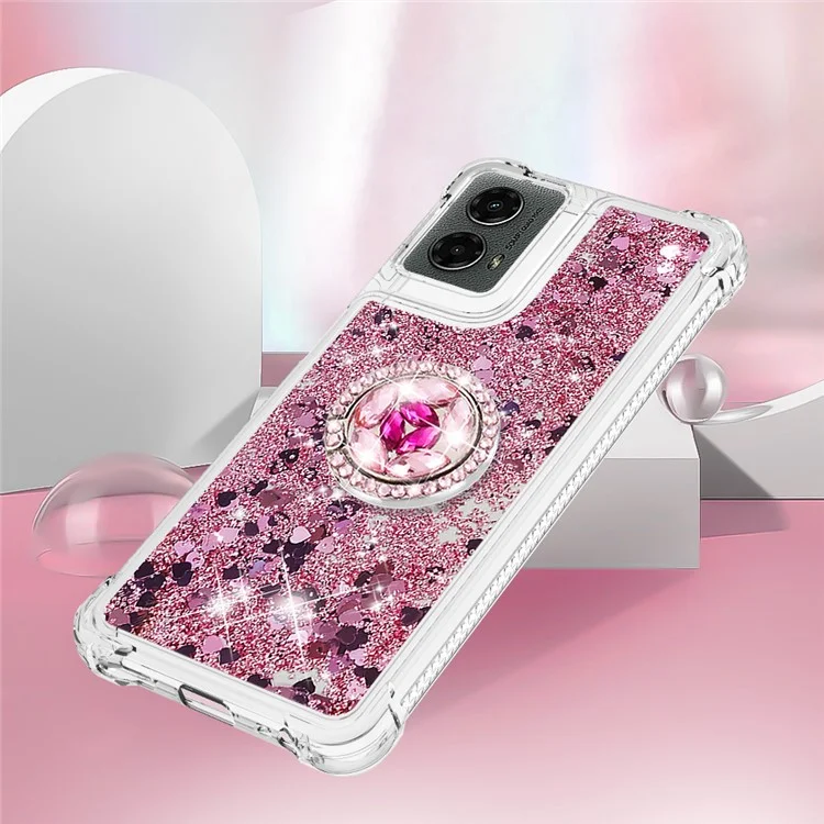 For Motorola Moto G Play 5G (2024) / Moto G 5G (2024) TPU Case with Kickstand Quicksand Shockproof Cover - Rose Gold / Hearts