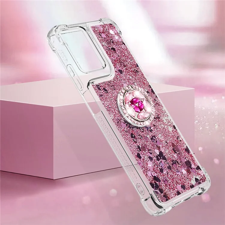 For Motorola Moto G Play 5G (2024) / Moto G 5G (2024) TPU Case with Kickstand Quicksand Shockproof Cover - Rose Gold / Hearts