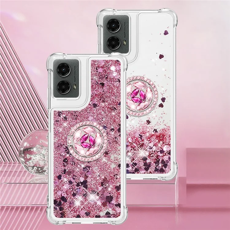 For Motorola Moto G Play 5G (2024) / Moto G 5G (2024) TPU Case with Kickstand Quicksand Shockproof Cover - Rose Gold / Hearts