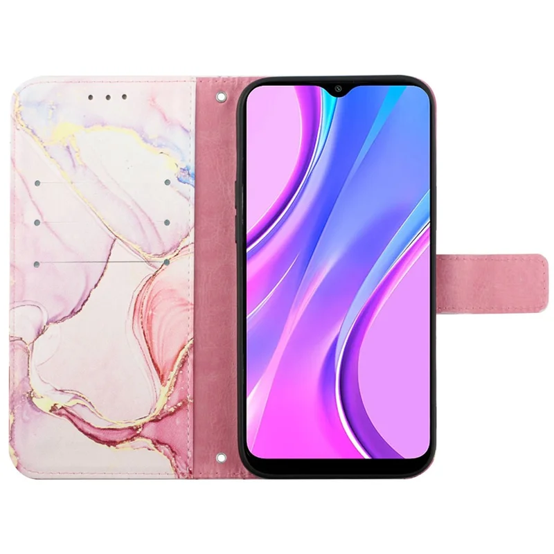 For Xiaomi Redmi A3 / Poco C61 4G Case with Strap Marble Pattern Leather Phone Cover Card Holder - Rose Gold LS005