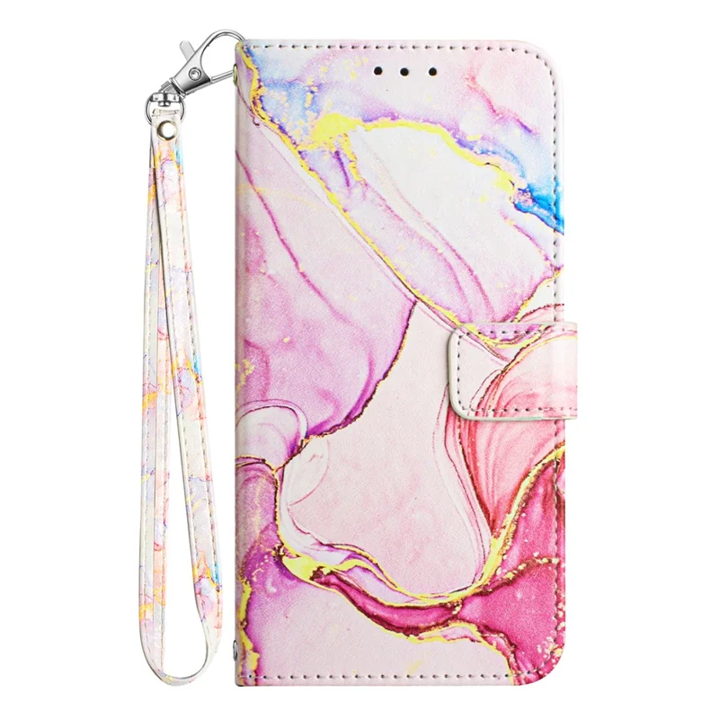 For Xiaomi Redmi A3 / Poco C61 4G Case with Strap Marble Pattern Leather Phone Cover Card Holder - Rose Gold LS005