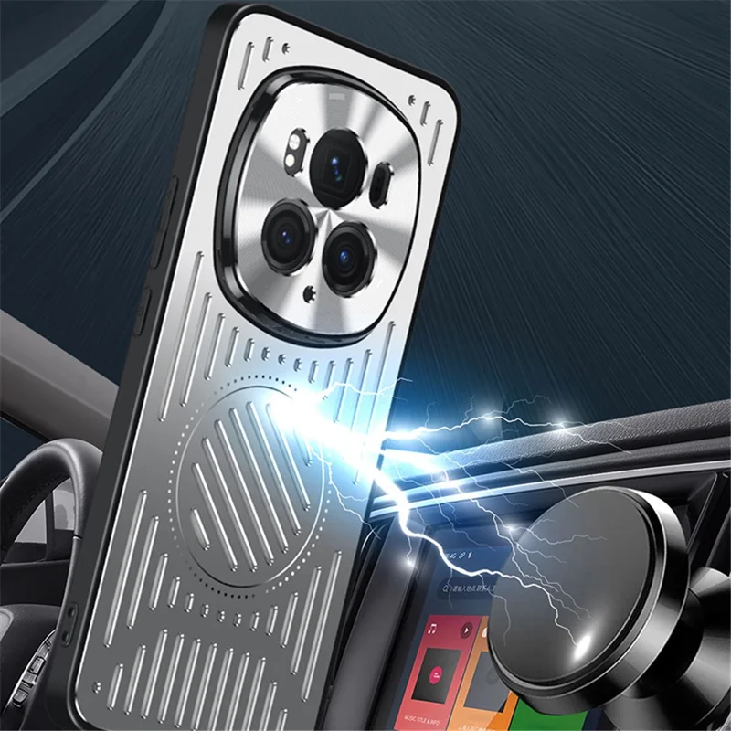 For Honor Magic6 Pro 5G Heat Dissipation Phone Case TPU+Aluminum Alloy Magnetic Back Cover - Silver