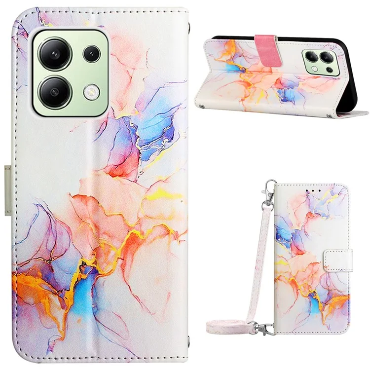 Serie de estuches de piel con estampado YB para Xiaomi Redmi Note 13 4G - Carcasa billetera para teléfono con bandolera, mármol de la Vía Láctea blanco LS004 
