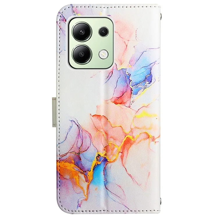 Serie de estuches de piel con estampado YB para Xiaomi Redmi Note 13 4G - Carcasa billetera para teléfono con bandolera, mármol de la Vía Láctea blanco LS004 