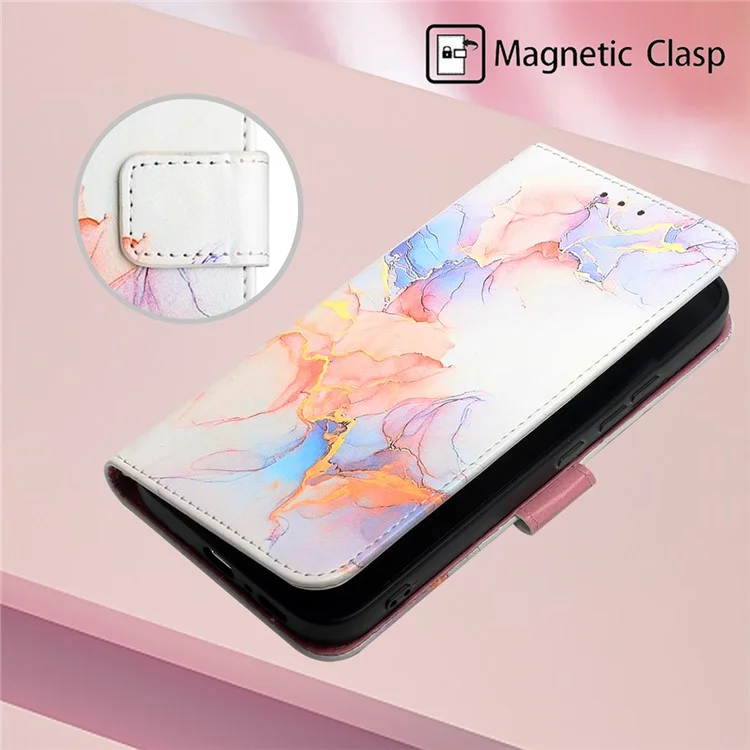 Serie de estuches de piel con estampado YB para Xiaomi Redmi Note 13 4G - Carcasa billetera para teléfono con bandolera, mármol de la Vía Láctea blanco LS004 