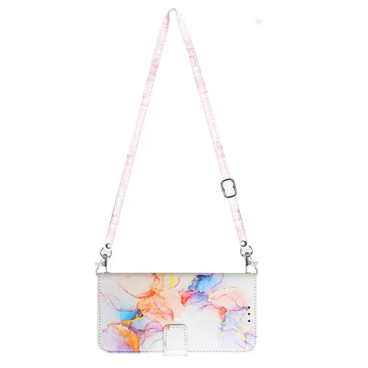 Serie de estuches de piel con estampado YB para Xiaomi Redmi Note 13 4G - Carcasa billetera para teléfono con bandolera, mármol de la Vía Láctea blanco LS004 